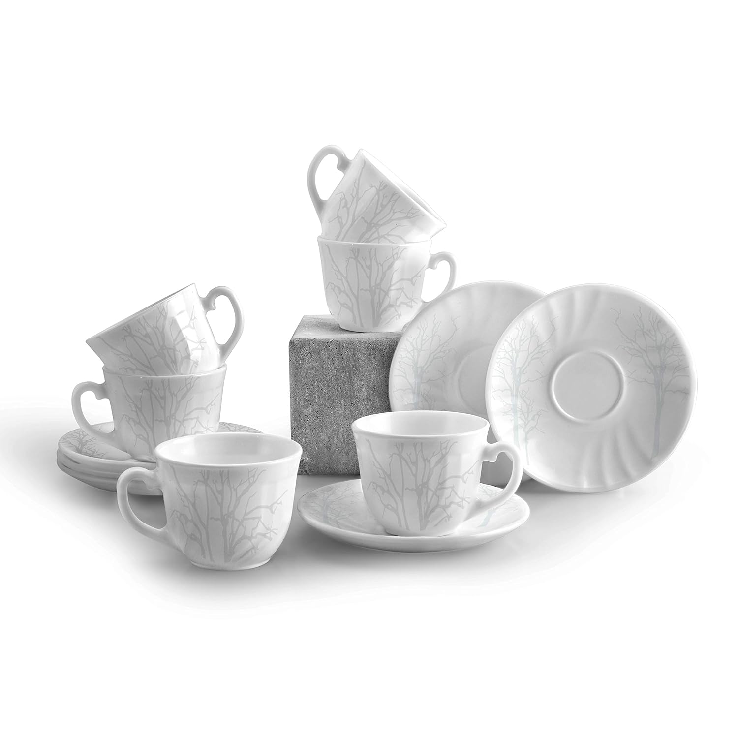 Buy Cello Imperial Opalware Bella Cup and Saucer Set, 12Pieces, White