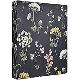 Vintage Floral Hardcover 3 Ring Binder, 1 Inch Round Rings with Interior Pockets Flower Binder Organizer for Letter Size Paper School Office