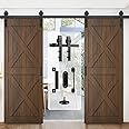 Arti-Life 12FT Double Barn Door Hardware Kit Heavy Duty Sliding Door Track Kit with Hook and 2 Handles,Smoothly and Quietly Hardware for Interior and Exterior Fit 36" Wide Door Panel (J Shape Hanger)
