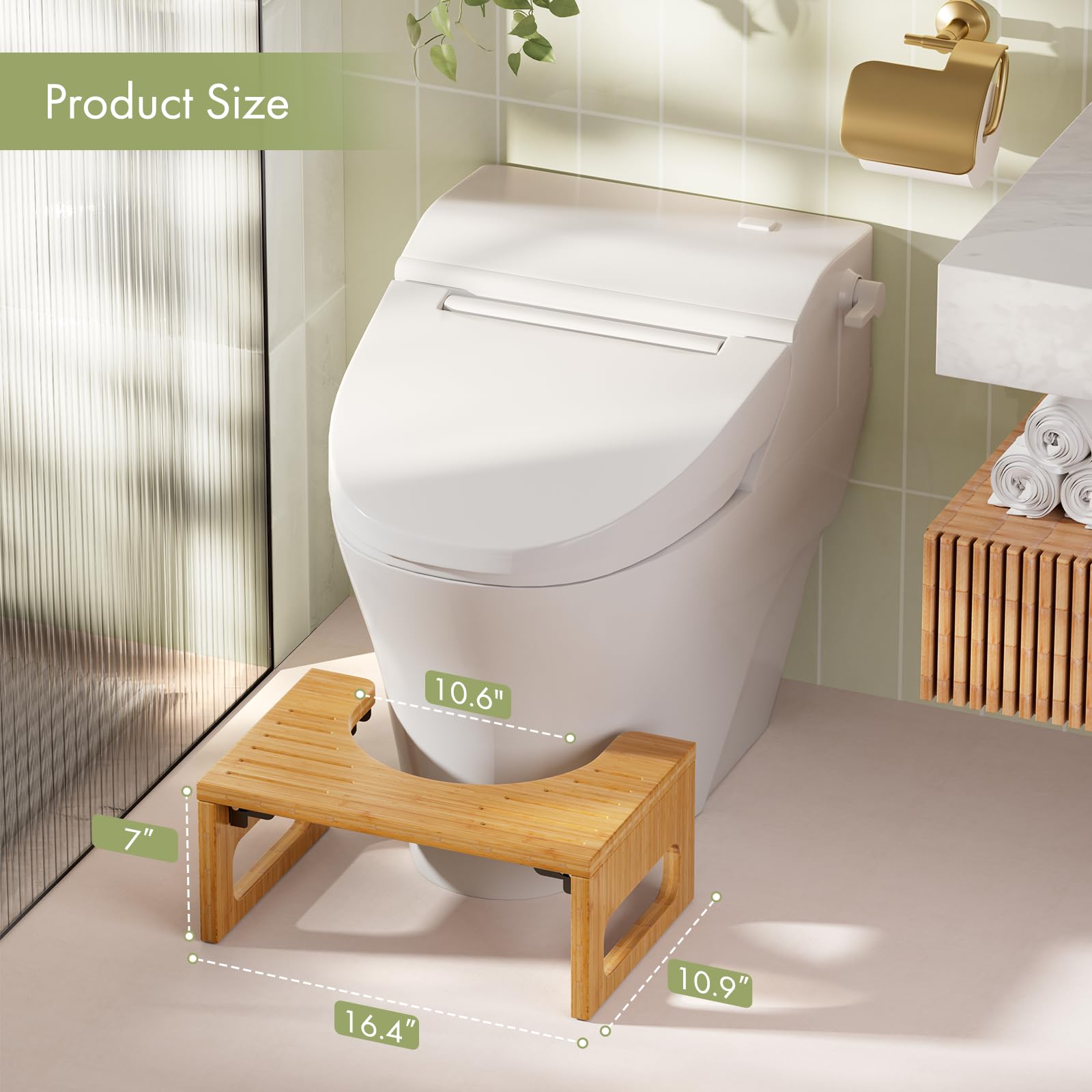 AmazerBath 7 Inches Bamboo Toilet Stool Squat for Adult, Foldable Squatting Potty Stools for Bathroom, 0.79