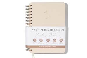 LIFTINSPIRE CO. FINDING BALANCE Mental Health Journal – 6-Month Daily Journal with Prompts for Mindfulness, Self-Care & Healing – Anxiety & Depression Relief – Beige Spiral