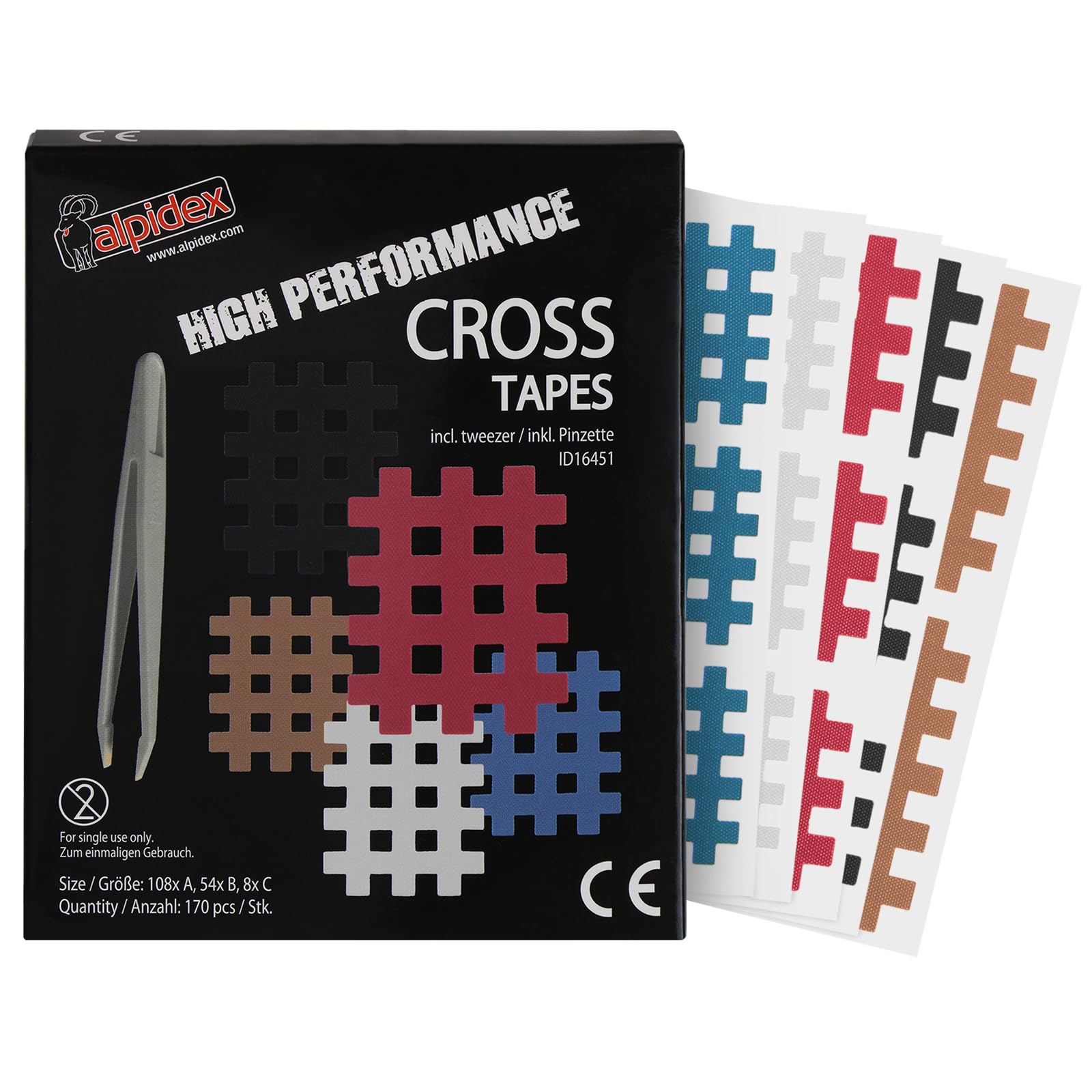 ALPIDEX Cross Tape Acupressure Patches Grid-Shaped Tapes Antistatic Tweezers Crosshatch Patches, Colour:Assorted Colours, Quantity:170 Pieces - Size A.B and C