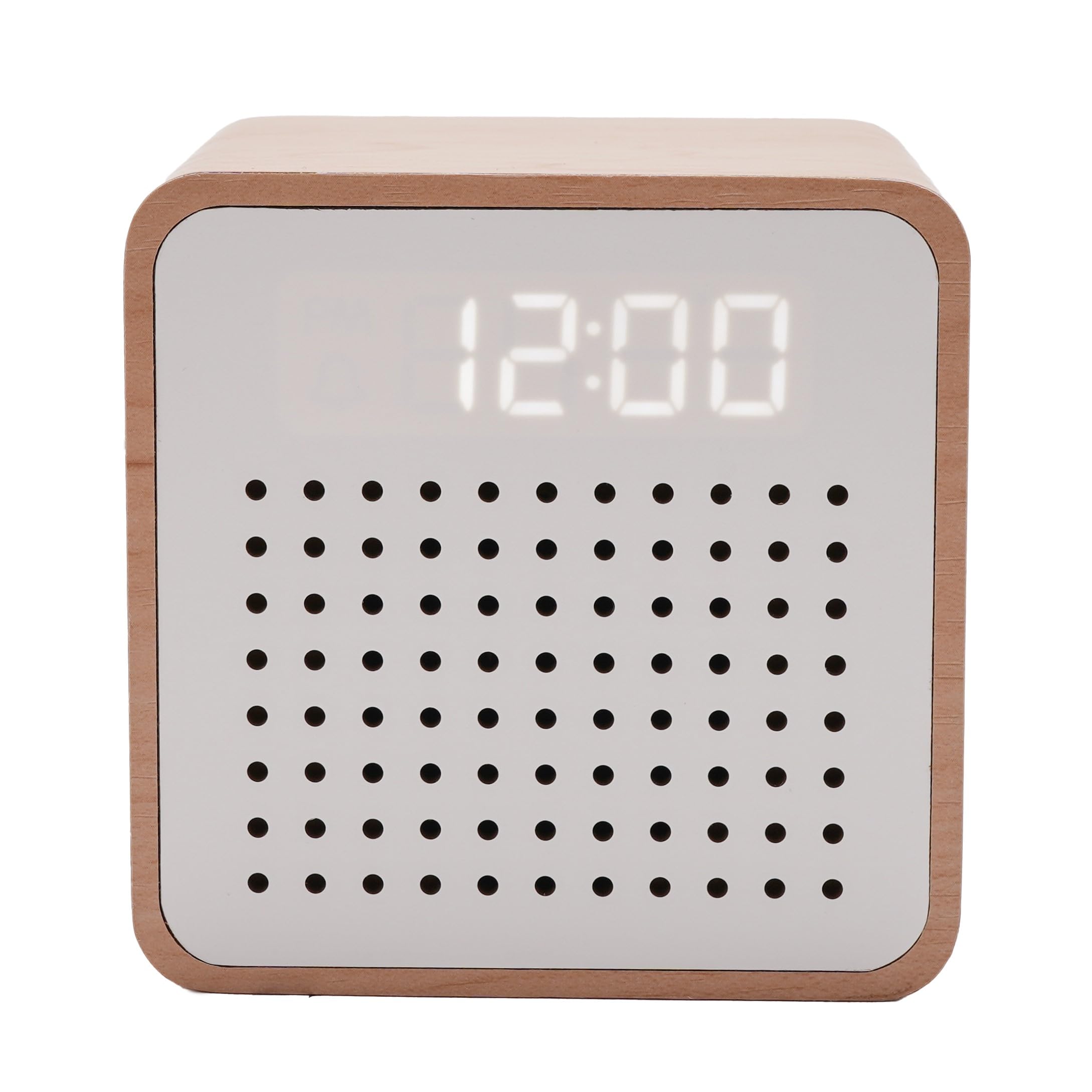 Widdop and Co Interval LED Wooden Alarm Clock with Bluetooth Speaker - White - USB Powered - 8cm x 8cm - Sleek, Stylish, Compact Alarm Clock for Bedroom, Office, Kitchen
