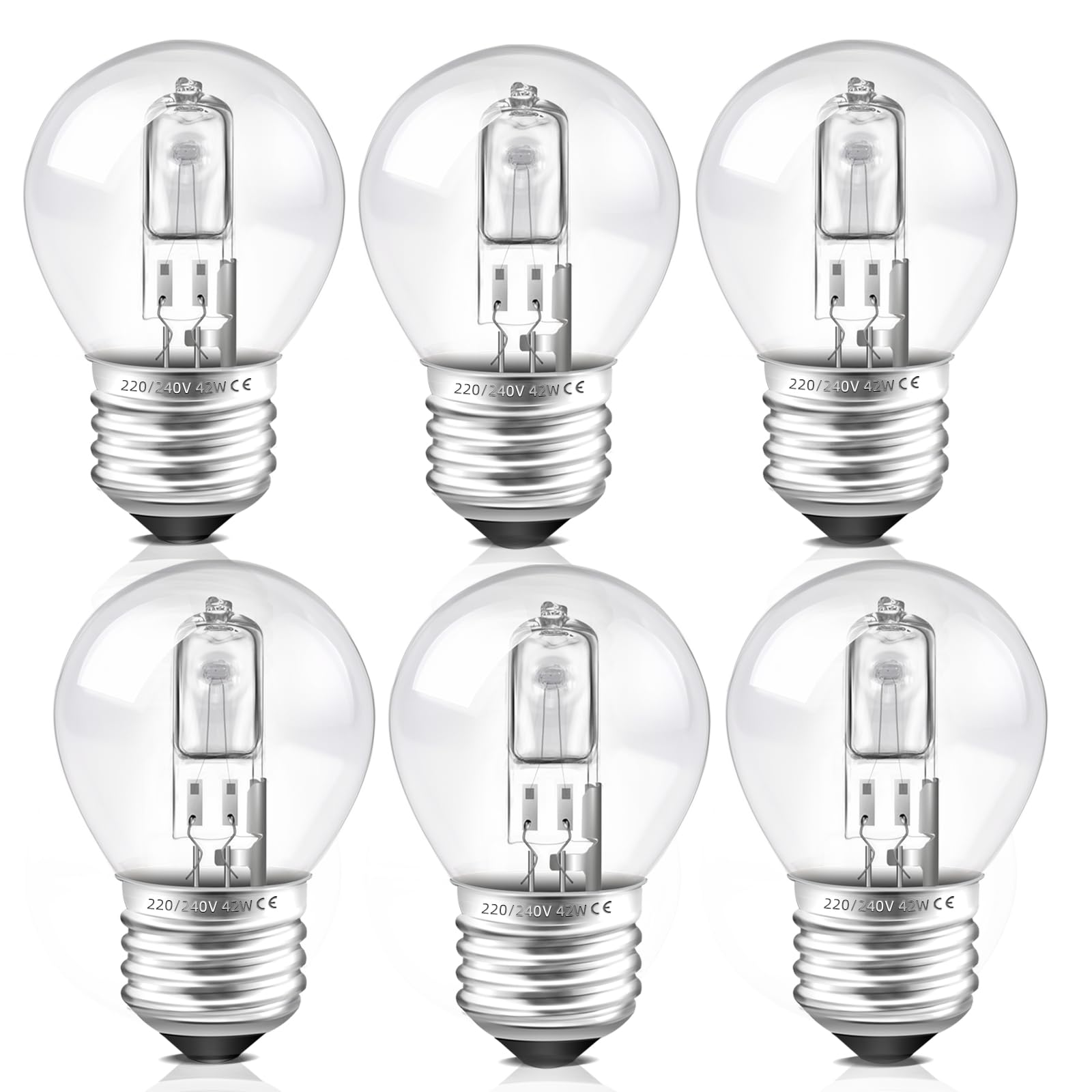 Liuyife G45 E27 Golf Ball Bulb 42W, Dimmable, Warm White 2700K 613LM, ES Large Edison Screw Mini Globe, E27 Classic Clear Round Bulb for Chandelier, Wall Lamps, Table Lamp, Pack of 6