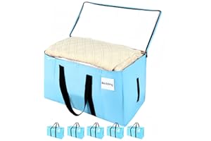 Hijelyn Moving Bags Heavy Duty Blue, 6 Pack Thick Material 180GSM Extra Large Moving Bags with Zippers & Handles, Reusable Storage Totes for Space Saving Waterproof Large Totes for Packaging