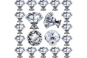 DEELF OUTLET 26 pcs Glass Cabinet Knobs Crystal Drawer Pulls Clear 30 mm Diamond for Kitchen, Bathroom Cabinet, Dresser and Cupboard by DeElf