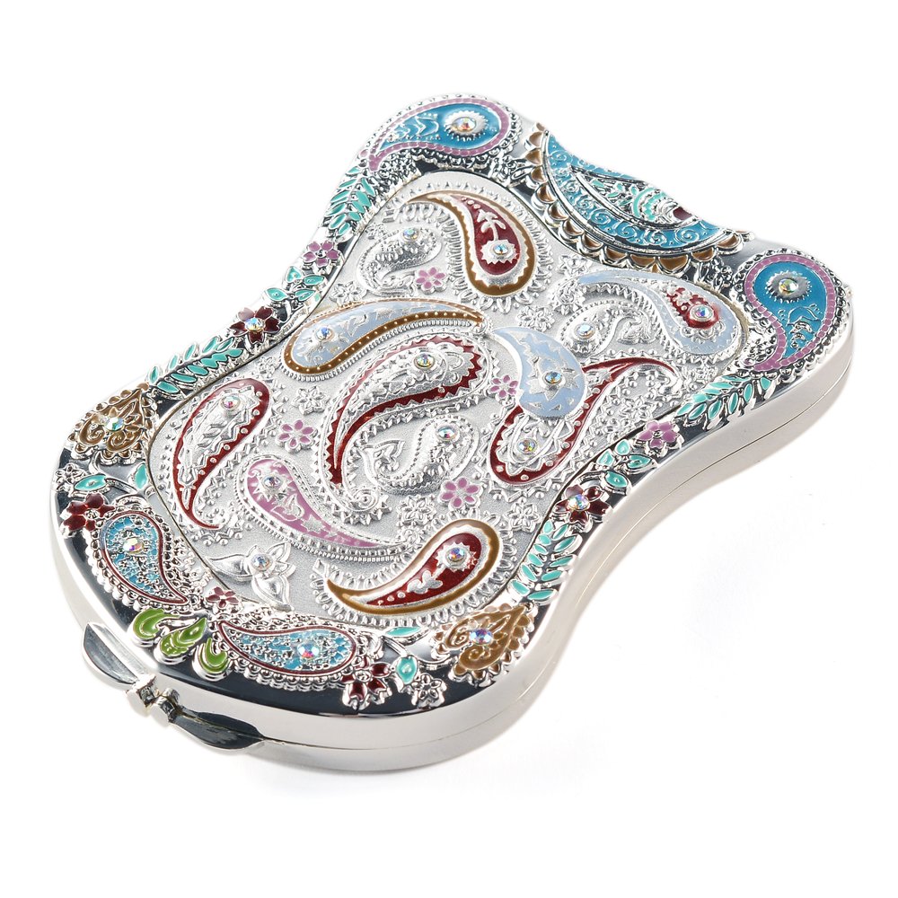Jinvun Amazing Silver Antique-Like Compact Mirror Durable Travel Purse Makeup Mirror with Luxury Vintage Design, Shield Shape, Magnification & Clear Reflection-Unique Jewellery Gift