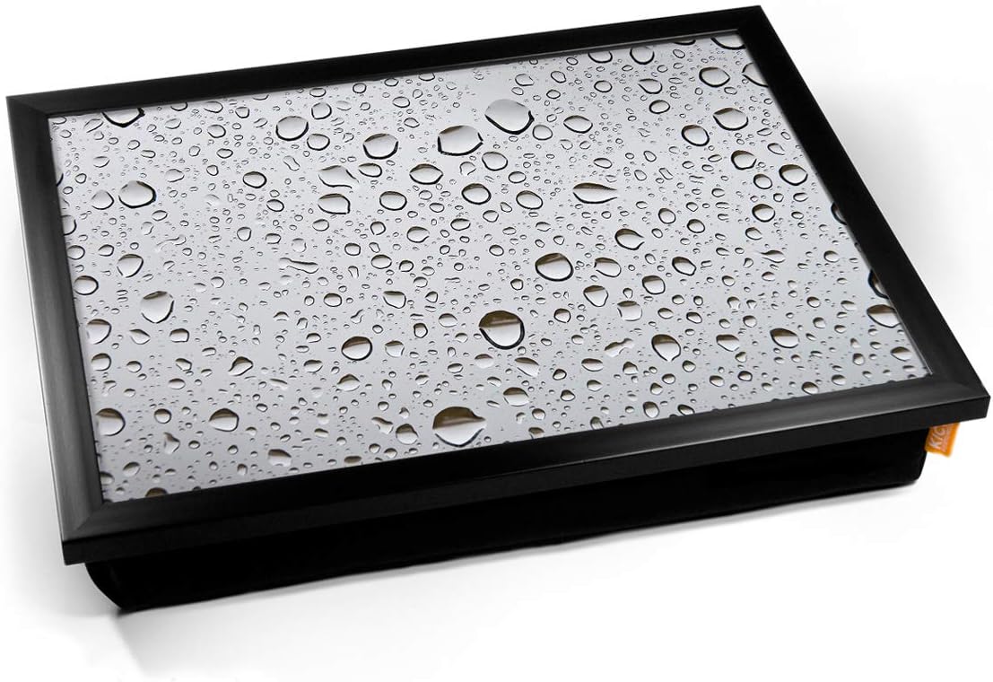 KICO Clear Water Rain Droplets Cushioned Bean Bag Breakfast Bed Lap Tray Desk - Black Frame