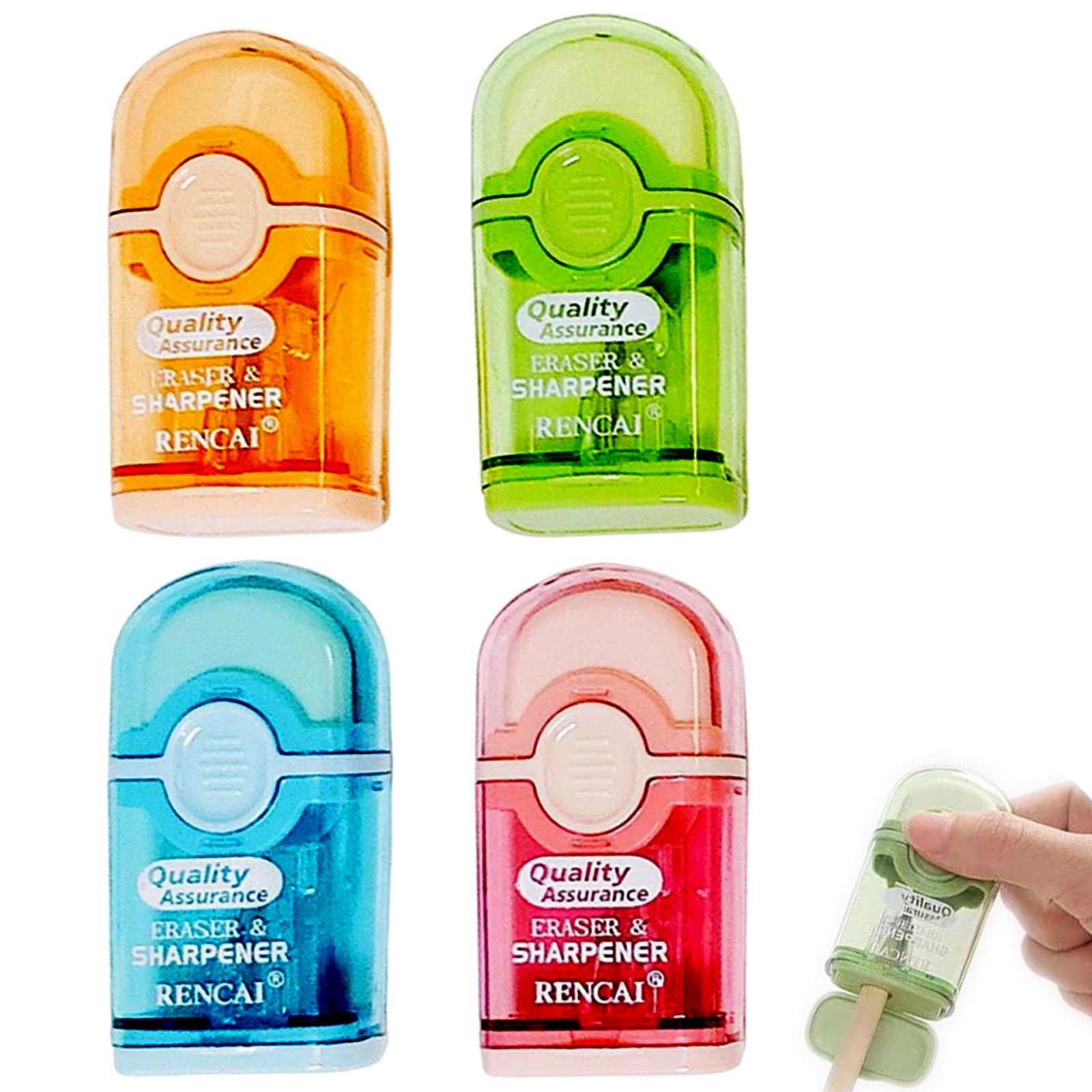 4 PCS Macaron Colored Rubber and Sharpener 2 in 1 Set, Sharpner, Pencil Sharpeners with Containers for Students, Artists, Office Workers, Sharpener and Rubber for School, Home, Office