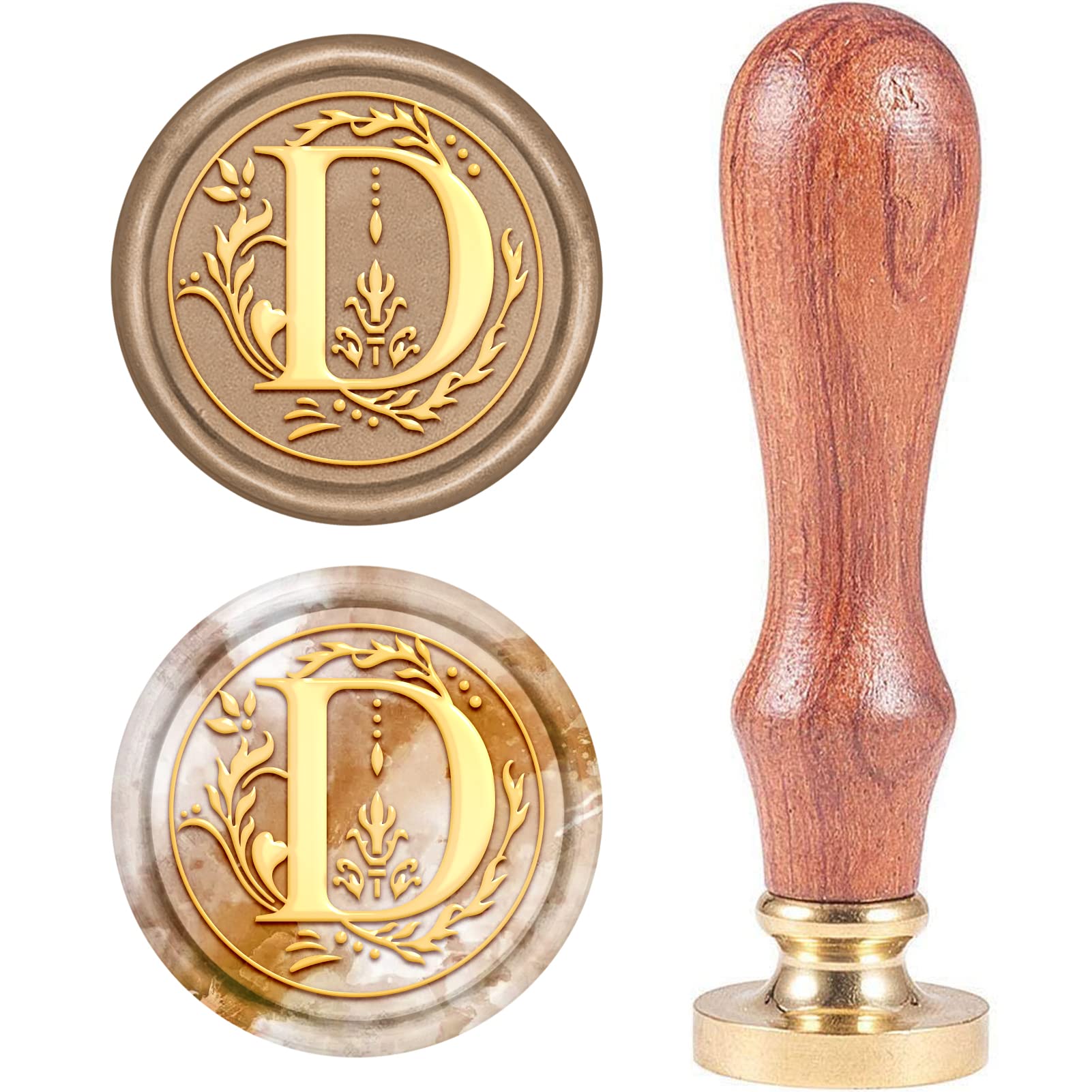 CRASPIRE Retro Alphabet Initials Wax Sealing Stamp Classic Vintage 26 Letters A-Z 25mm Removable Brass Head Wood Handle for Envelope Invitation Embellishment Gift Decoration（Letter D）