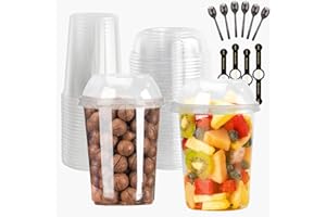OBXMLFY Disposable Food Containers With Lids And Spoons 50 Pack 32oz Parfait Dessert Fruit Salad Cups Take Out Meal Prep Salad Bowls For Lunch, To-Go Party Containers Food Storage Containers With Lids (32oz)