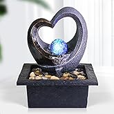 Ferrisland Tabletop Water Fountain, Zen Meditation Indoor Waterfall Fountain, Fengshui Decoration with LED Light for Home Off
