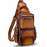 IVTG Genuine Leather Sling Bag Crossbody Casual Hiking Daypack Vintage Handmade Chest Bag Shoulder Backpack Motorcycle Pack (Brown)