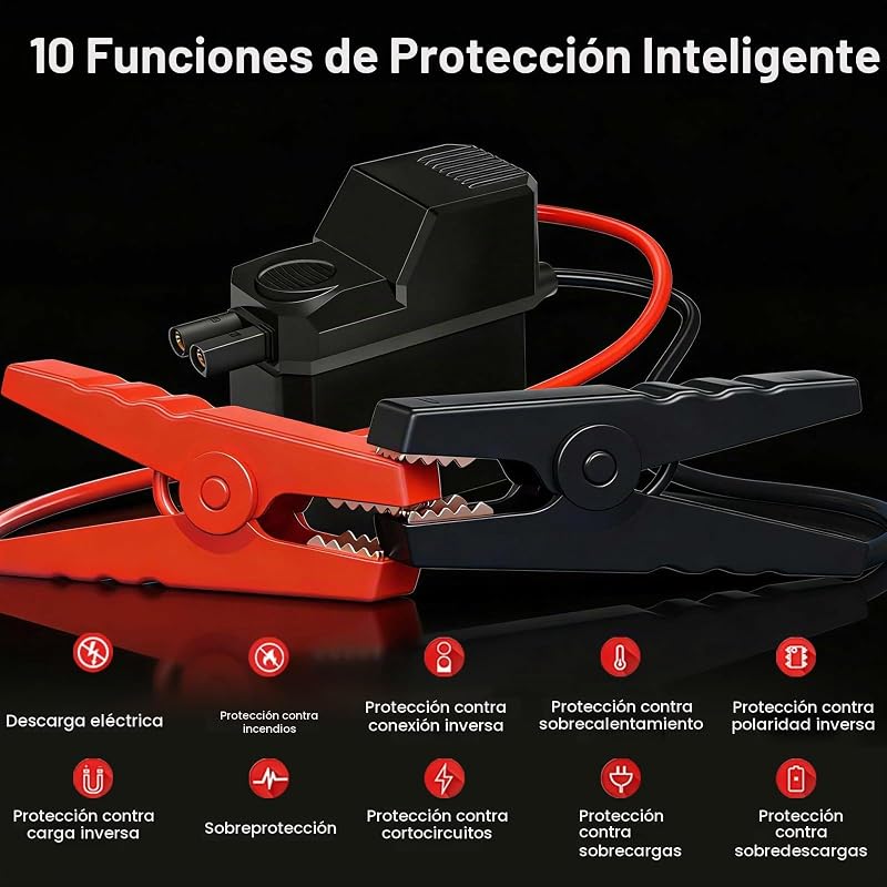 Motor de arranque de bateria de carro de 7000A, para gasolina de 8.0L/gasóleo de 6.0L, arranque portátil de 12V com carregamento rápido USB e grampos para bateria, funciona em frios extremos, para carro, mota, barco, campismo