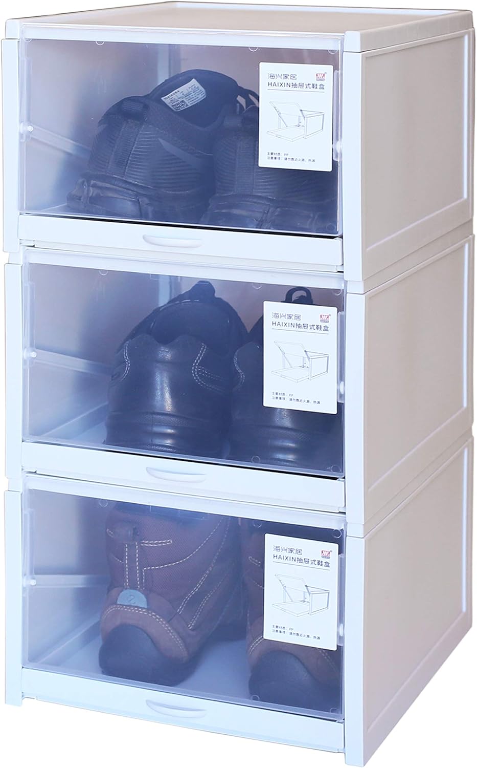 transparent drawer shoes box on Amazon Com Jjmg Stackable Shoe Box Drawer Type Design Set Of 3 Push Pull Transparent Shoe Container Home Organizer Clear Plastic Shoe Storage For Men Large Home Improvement