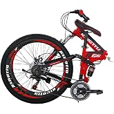 Eurobike Adult Folding Bike HY G6 Bicycle 26 Inches Muti Spoke Wheels 21 Speed Dual Suspension Folding Mountain Bike (Red)