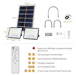 2 Pack 100W LED Solar Flood Lights Outdoor with