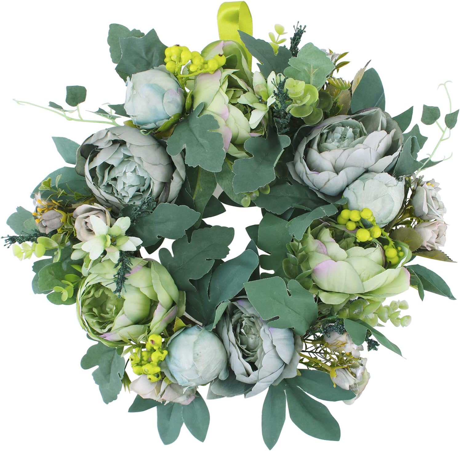 Artificial Peony Flower Wreath, Vintage Peony Flower Door Wreath with Green Leaves, Artificial Wreaths Christmas Decorations Outdoor, Front Door Wall Wedding Party