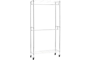 �鶹�� Basics Adjustable, Double Hanging Rod Garment Rolling Closet Organizer Rack - Chrome, 72 inches