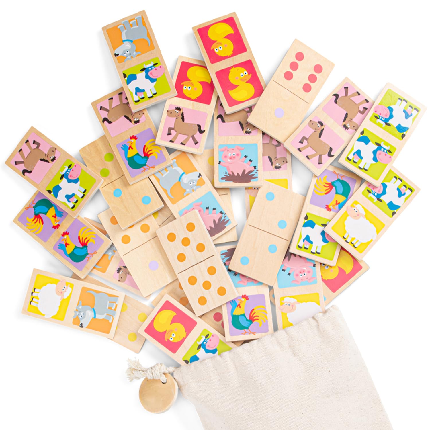 Woet® Wooden Toy Domino Game Animals for Kids - Matching and Family Game - Preschool Learning Toy - Age 3 Years+