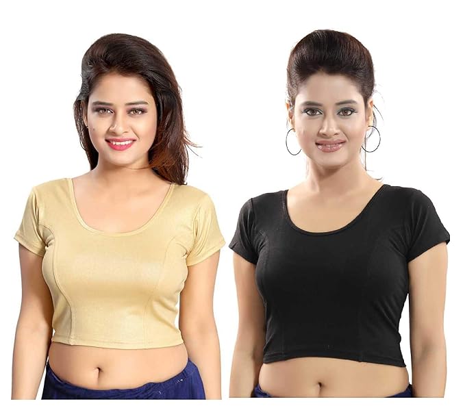 Women's Cotton Saree Blouse Stretchable Crop Top Choli pack of 2