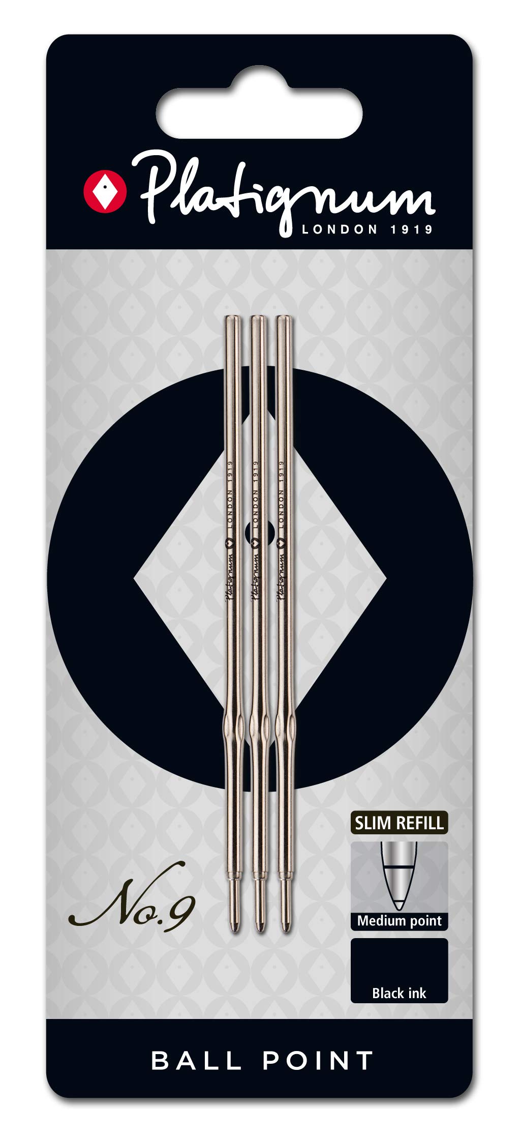 Platignum No. 9 Ball Point Refill Black [Pack of 3] Ref: 50157