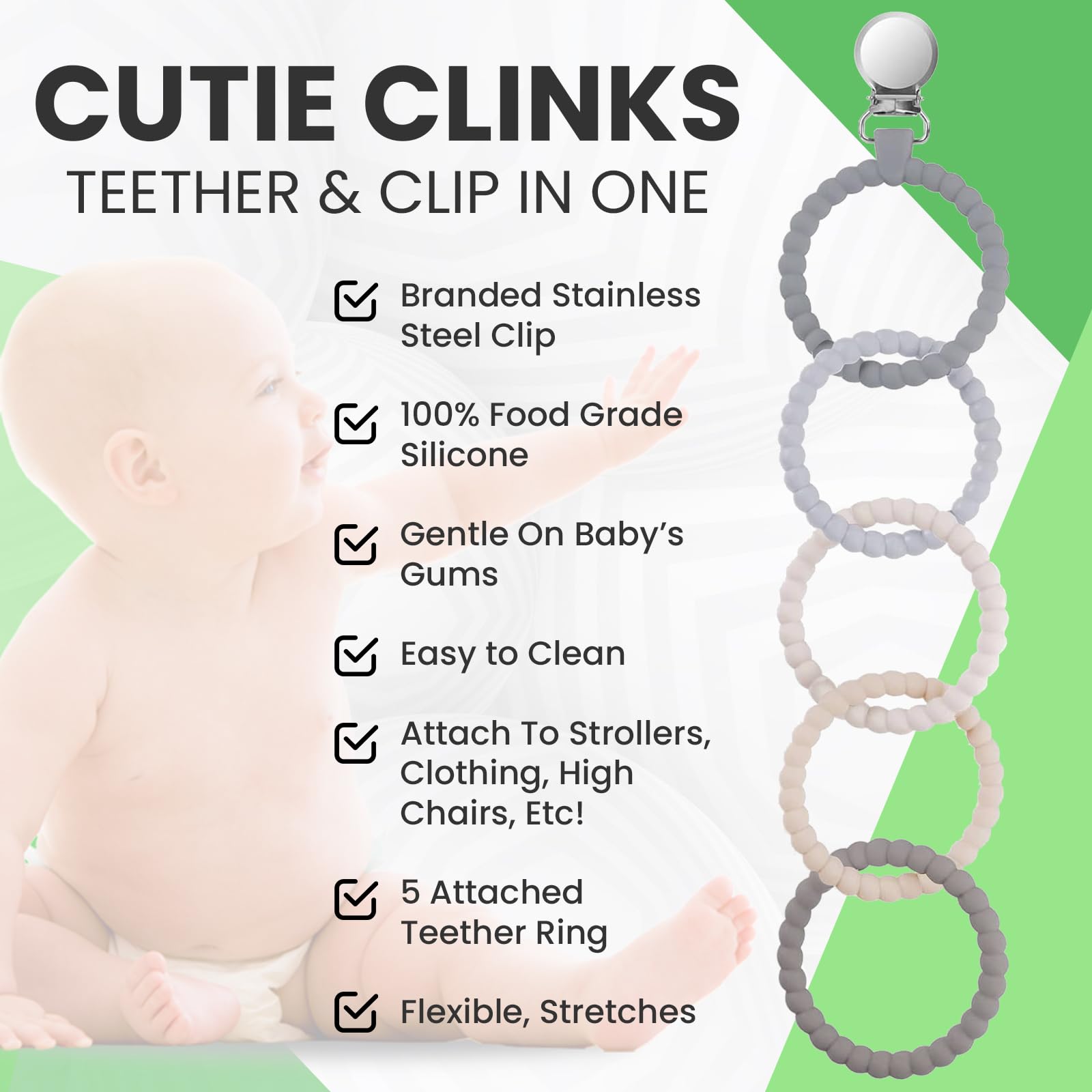 Silicone Sensory Teether Rings with Clip