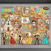 Glodecart 9PCS Dia de Los Muertos Window Clings Decals for Glass Windows Removable, Double-Side Sugar Skull Day of The Dead Window Sticker for Mexican Supplies Party Decoration Accessories