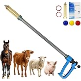 50ML Long Handle Semi Automatic Livestock Syringe, Long Arms Cattle Vaccine Gun, 5 Gears Dose Adjustable Luer Lock Syringe, Continuous Repeating Veterinary Syringe