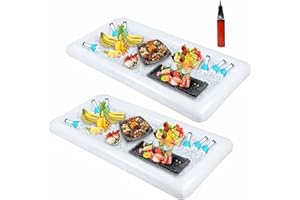 Moon Boat 2 PCS Inflatable Serving/Salad Bar Tray Food Drink Holder - BBQ Picnic Pool Party Buffet Luau Cooler,with a Drain Plug