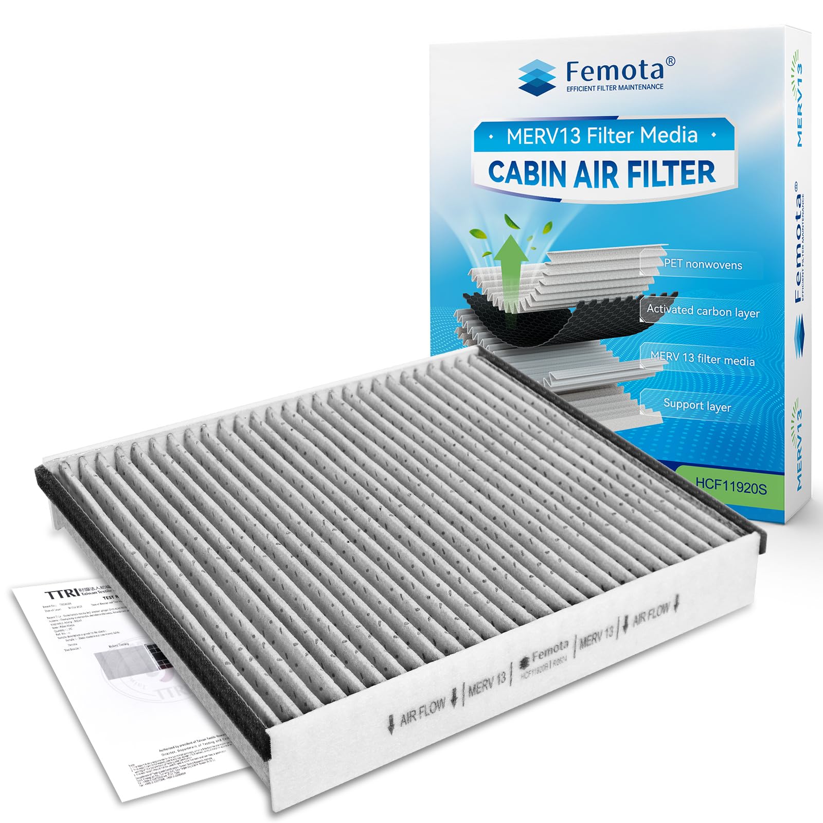 Photo 1 of Femota MERV 13 Cabin Air Filter with Activated Carbon, CF11920 Replacement for Ford Escape, Focus, Transit Connect, C-Max, GT, Lincoln MKC.