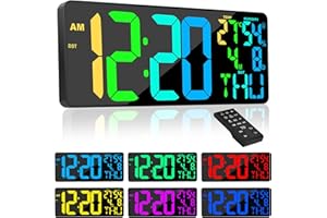 Xflyee [Oversized] 18" Digital Wall Clock Large Display, 11 RGB Color Changing Large Digital Wall Clock with Remote, Date, DST, Temperature, Auto Brightness Digital Alarm Clock for All Spaces Use