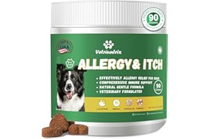 VETRIUNTRIX Dog Allergy Chews, Dog Itch Relief Chews for Paw Licking Itchy Skin Seasonal Allergies, Probiotics with Omega-3 Turmeric Astragalus for Large Dogs Coat Immune Supplement-90ct