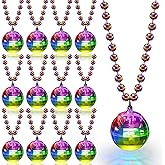 Sasylvia 12 Pcs LED Disco Ball Necklaces Light up Bead Necklaces 70s Disco Party Favors Glow in The Dark Bead Jewelry Costume Accessories for New Year Party Dance Supplies(Silver, Colorful)