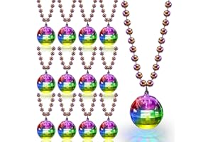 Sasylvia 12 Pcs Christmas LED Disco Ball Necklaces Light up Bead Necklaces 70s Disco Party Favors Glow in The Dark Bead Jewelry Costume Accessories for Xmas Party Dance Supplies(Silver, Colorful)