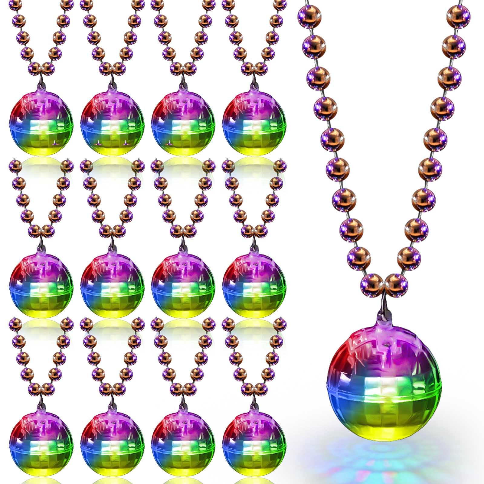 Photo 1 of Sasylvia 12 Pcs LED Disco Ball Necklaces Light up Mardi Gras Bead Necklaces 70s Disco Party Favors Glow in the Dark Bead Jewelry Costume Accessories for Party Dance Supplies(Silver, Colorful)