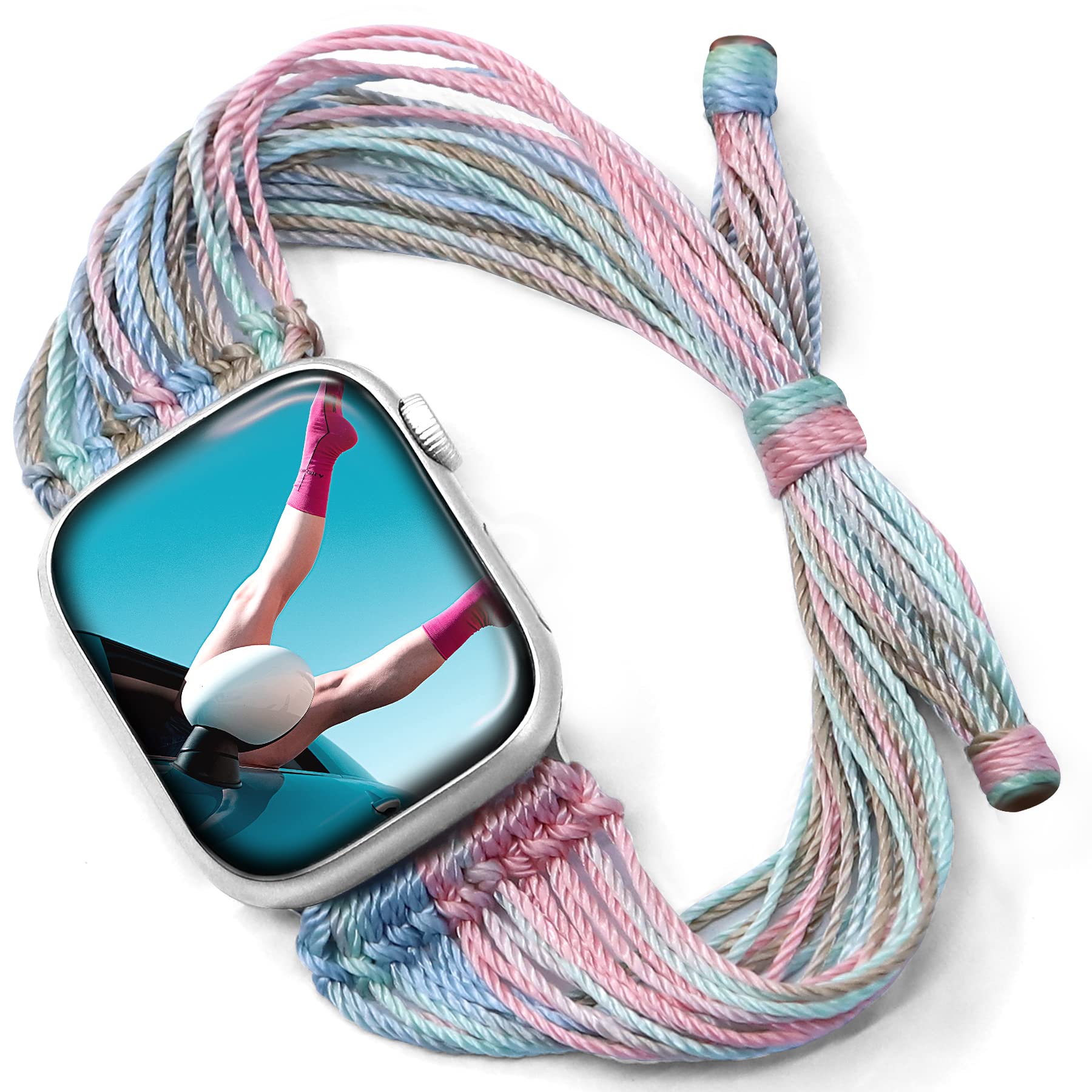 Photo 1 of JR.DM Boho Watch Bands Compatible with Apple Watch 40mm 41mm 38mm 44mm 42mm 45mm 46mm Women, Cute Handmade Friendship Bracelet String Art for iWatch Series SE/11/10/9/8/7/6/5/4/3/2/1(Breeze)