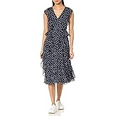 Tommy Hilfiger Women's Midi Length Chiffon Fabric Ruffle Short Sleeve Dress