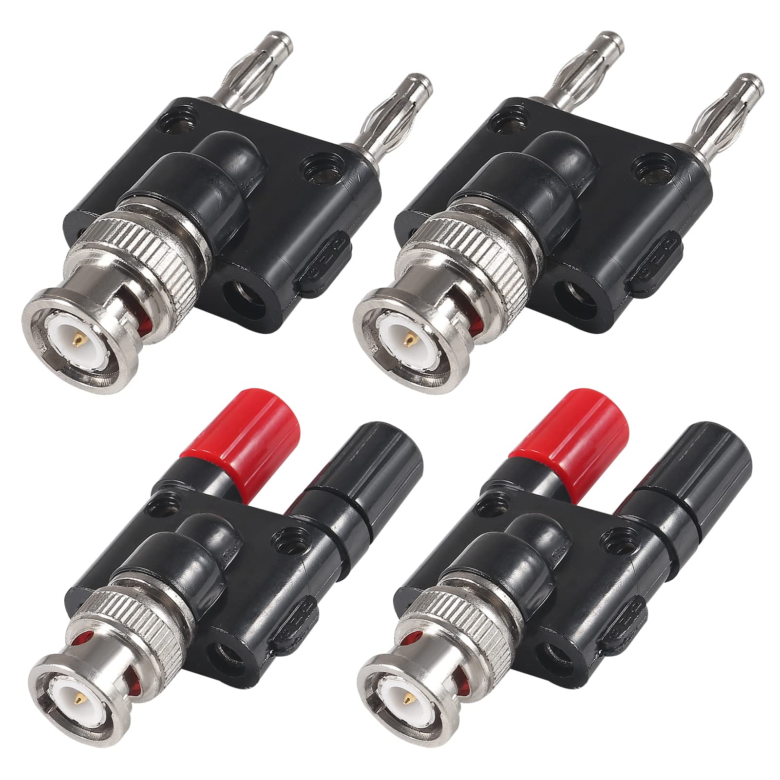 AEDIKO 4pcs BNC Male to 2x 4mm Dual Banana Male Female Socket Adapter Binding Post Coupler/RF Coax Coaxial Splitter Double Connector Jack Adaptor