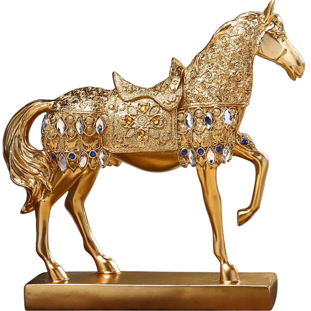 Golden Walking Horse Statue for Wealth,European Style Classical Sculpture Home Decoration Attract Wealth and Good Luck, Best Gift for Famliy and Friends Christmas Day (A3 Horse)