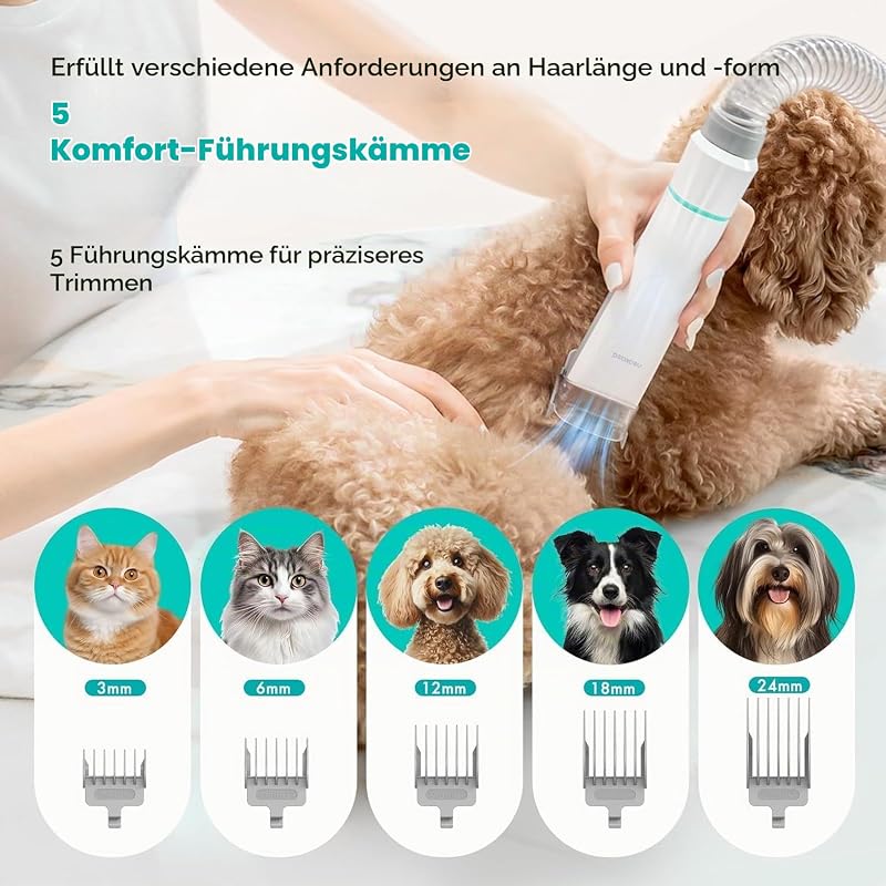 P1 Pro Hundeschermaschine mit Staubsauger, leise Schermaschine Hund Katze, Profi Haustierpflegeset, Tierhaarschneidemaschine, elektrische Hundetrimmer mit 5 bewährten Pflegewerkzeugen