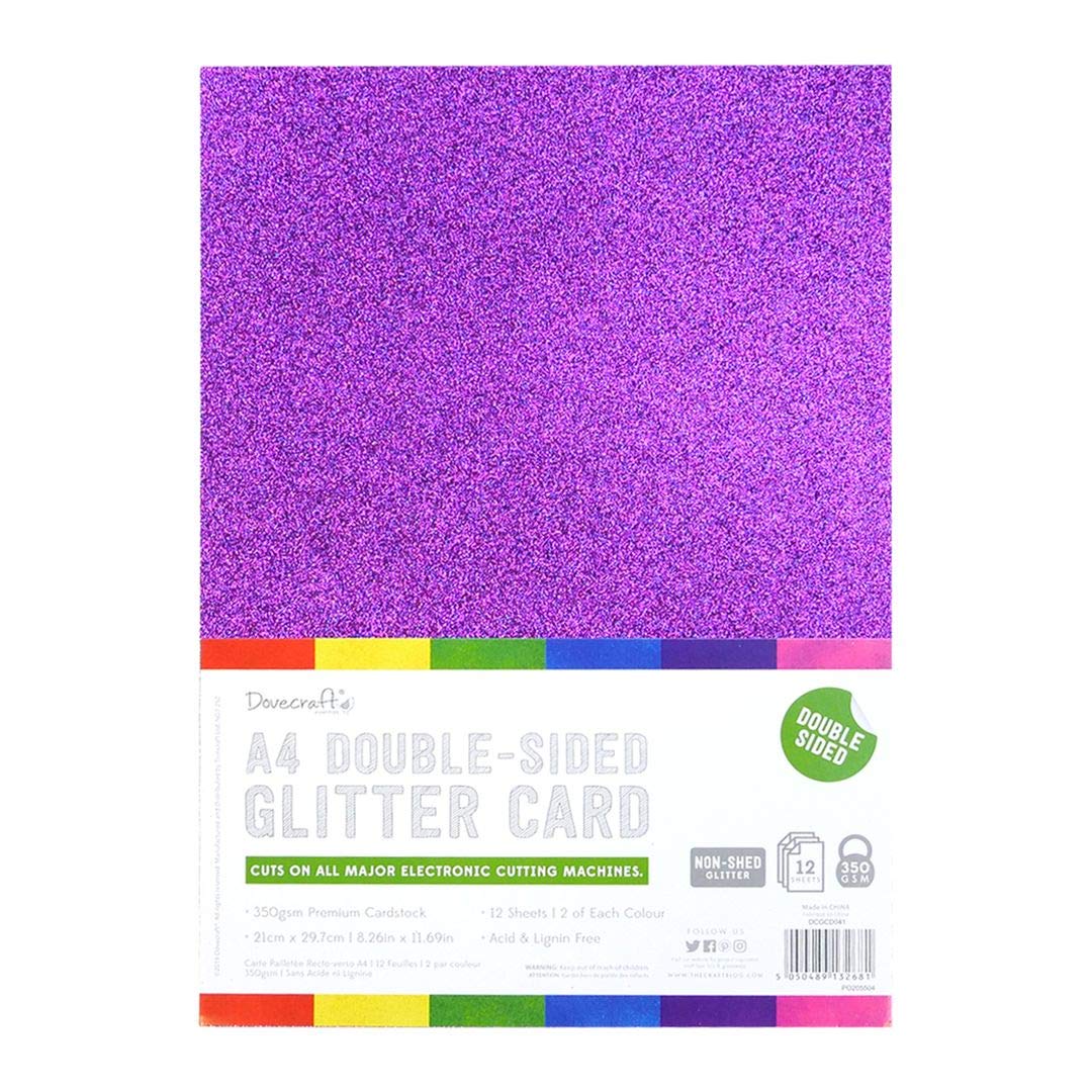 DovecraftDCGCD041 Essentials - Paper & Card - A4 Double Sided Glitter Bumper Pack - Rainbow Bright - 300Gsm Premium cardstock | Non-Shed Glitter | 12 Sheets