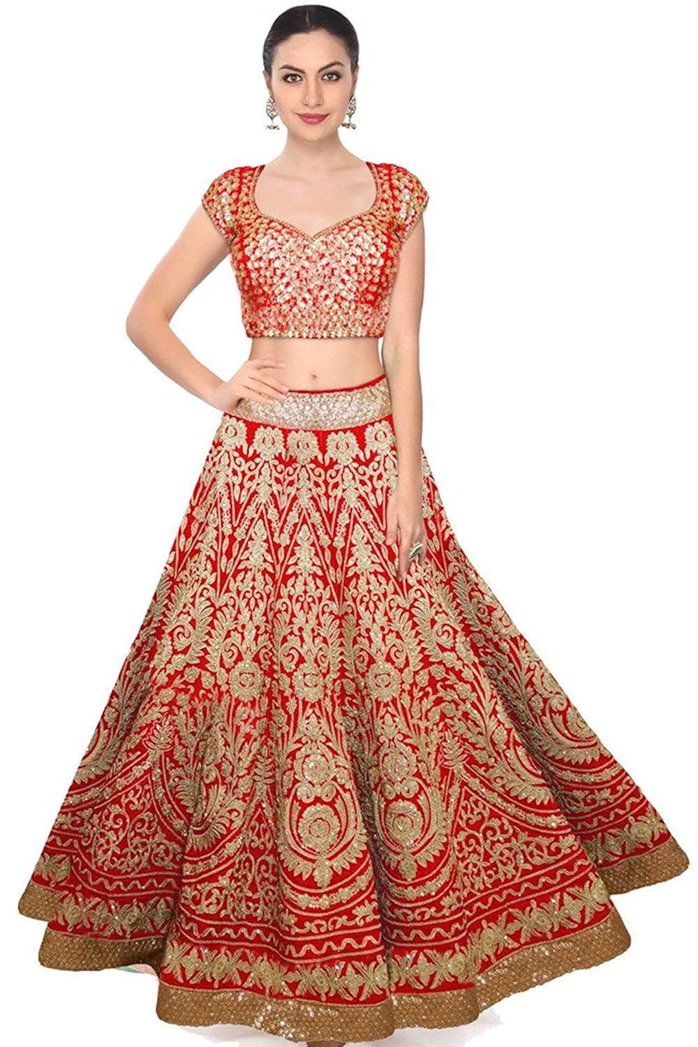 meghalya women's raw silk lehenga choli (red, free size)