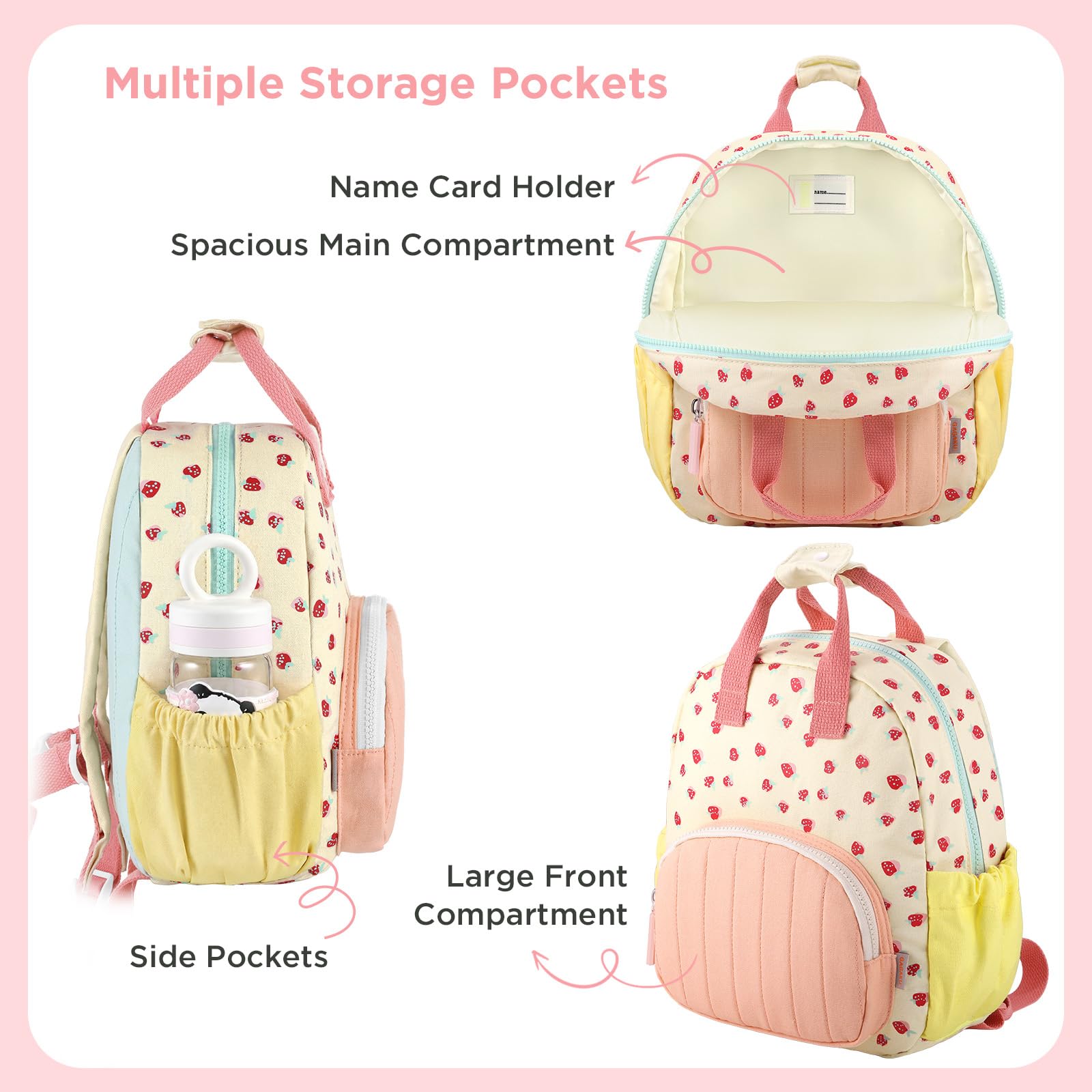 GAGAKU Kinderrucksack Mädchen 30cm Rucksack Kleinkind Kinderrucksack für 2-4 Jahre Kinder kindergartenrucksack Mini Tagesrucksack Reisetasche - Rosa Erdbeere 5