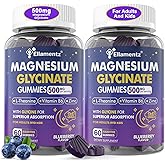 Magnesium Glycinate Gummies 500mg/250mg for Adults Kids Teens, Sugar Free Magnesium Calm Sleep Aid, Kids Sleep Gummies with L-Theanine Glycine B6 for Sleep, Calm, Muscle,Relax Brain,No Melatonin,2Pack