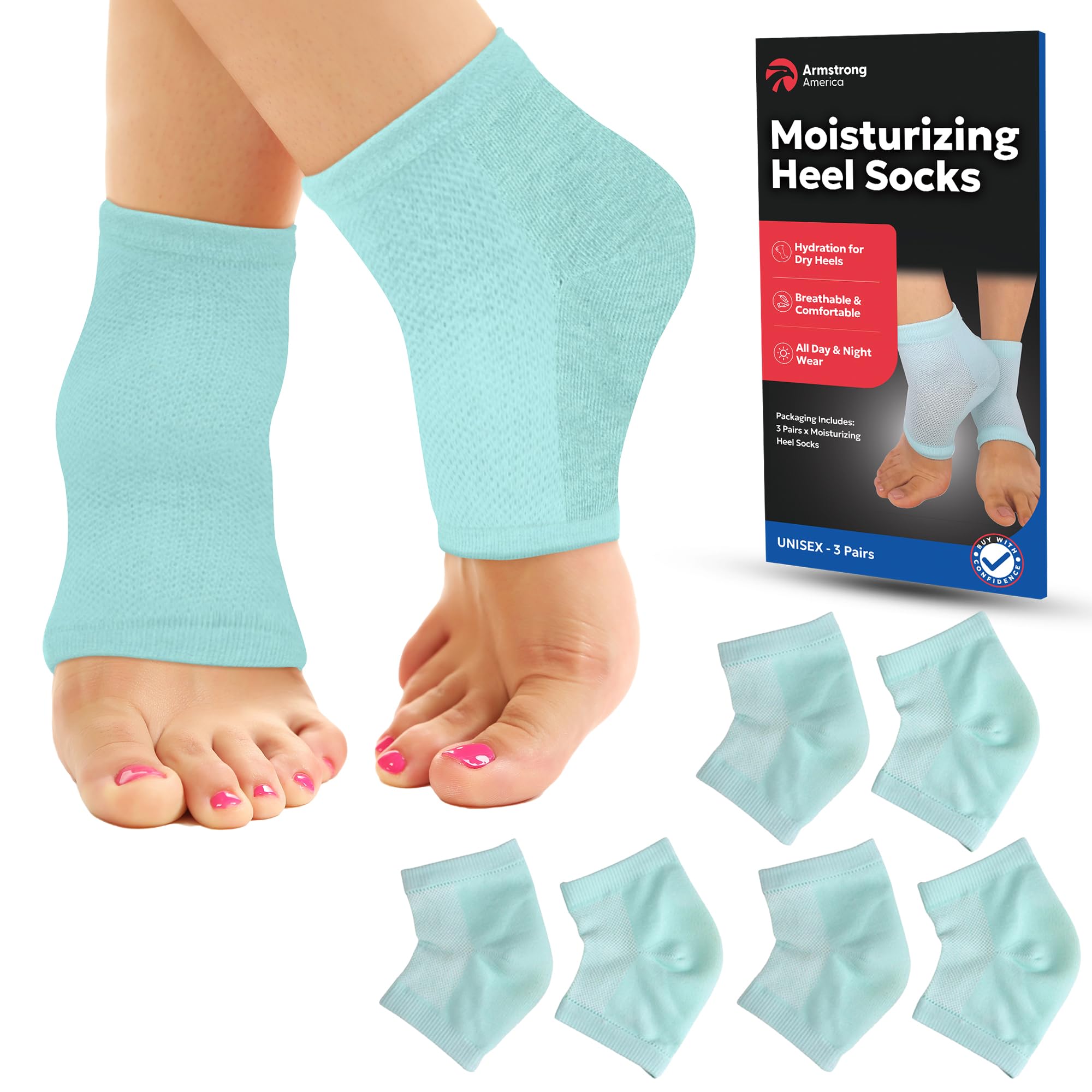 Moisturizing Socks for Women & Men | Cracked Heel Treatment with Aloe Vera | Moisturizer Foot Callus Remover | Aloe Socks for Cracked Heels & Dry Rough Feet (Green - 3 Pairs, Fits Most)