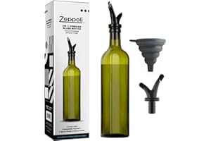 Zeppoli Kitchen Olive Oil Dispenser Bottle Set 17 oz - Oil & Vinegar Dispenser Set - 2 Removable Dual Spout, Pouring Funnel - Oil & Vinegar Glass Bottle Set-Oil Cruet for Kitchen, Stainless Steel