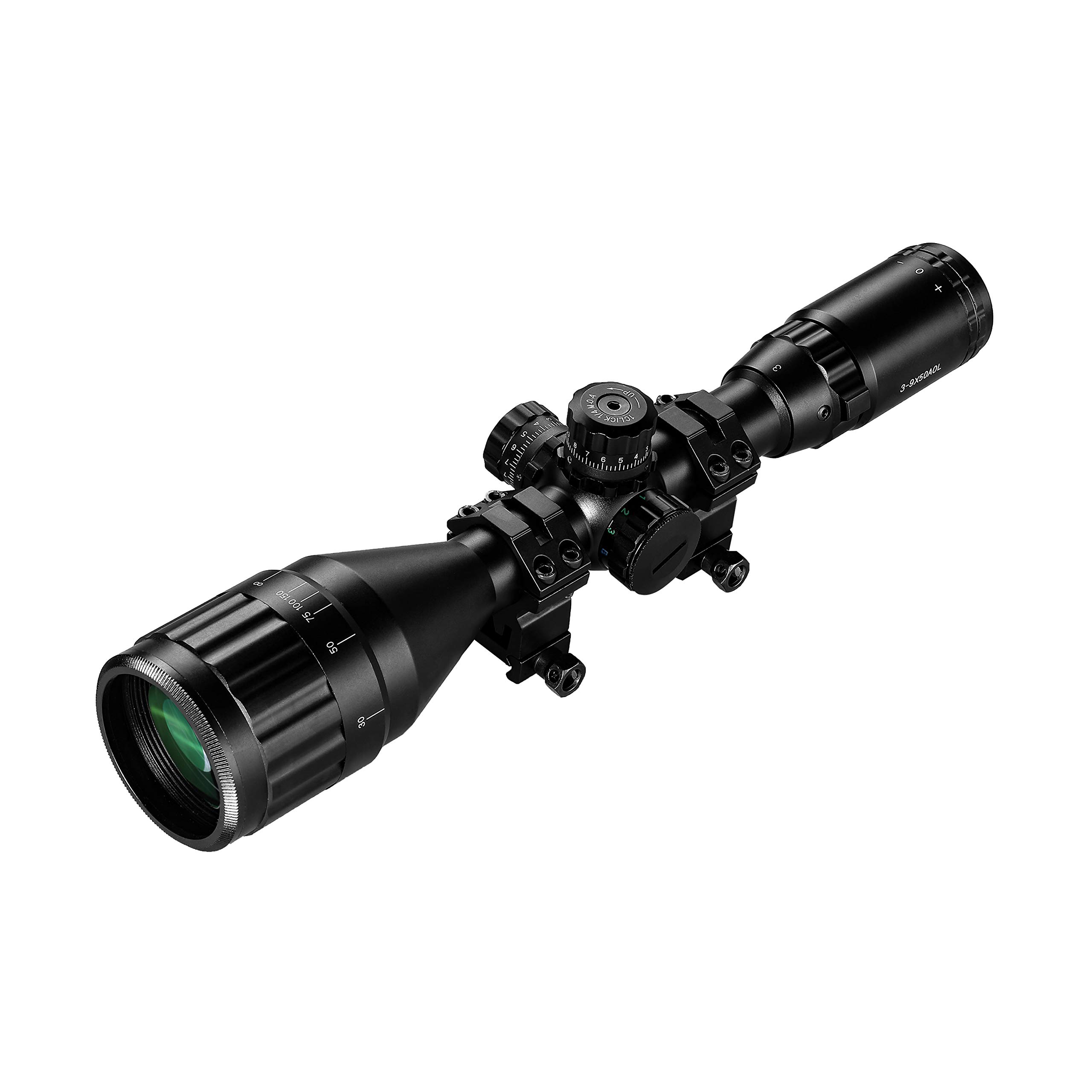 ESSLNB Rifle Scope 3-9X50mm Red Green Blue 3 Brightness Settings Red Dot Sight with Sunshade Tube Rangefinder Optical Lens 20mm/22mm Picatinny Rail Mount For Hunting