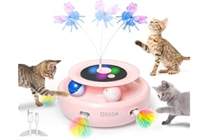 ORSDA Cat Toys Automatic, 3 in 1 Interative Cat Toy, Moving Ambush Feather, Fluttering Butterfly, Track Balls, Whack a mole, 