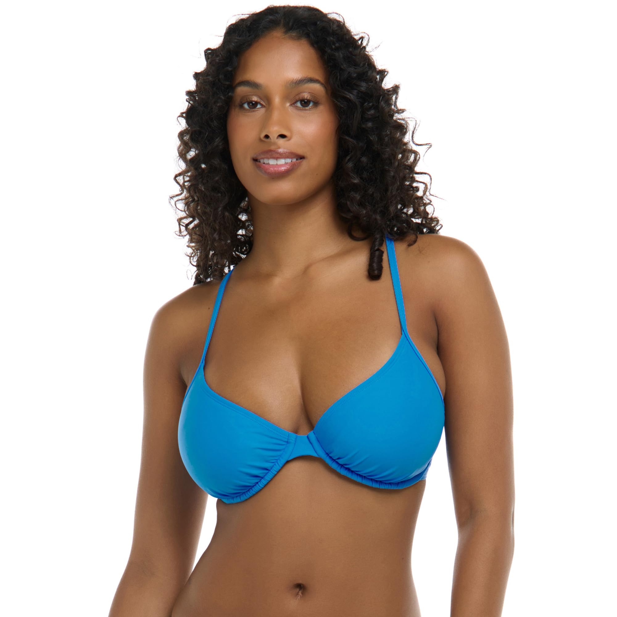 Photo 1 of ** UNKNOWN SIZE*** Body Glove Women's Standard Smoothies Solo Solid Underwire D, DD, E, F Cup Bikini Top Swimsuit with Adjustable 2-Way Back Detail, Blue Wave